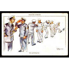 BARCOS MARINA NACIONAL HUMORISTICA VIA JERARQUICAANTIGUA TARJETA POSTAL